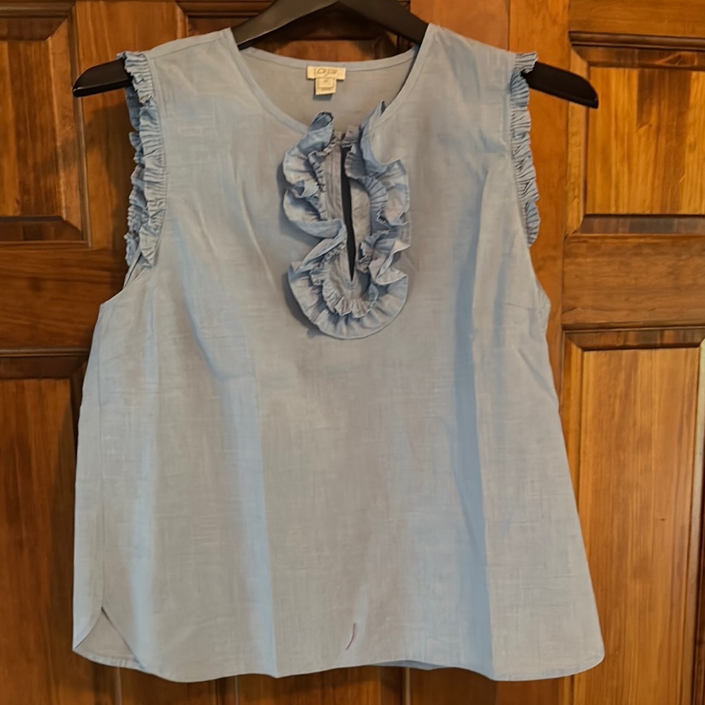 LOFT Blue Ruffled Bib Collar Blouse